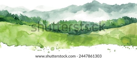  watercolor background landscape with forest and mountains