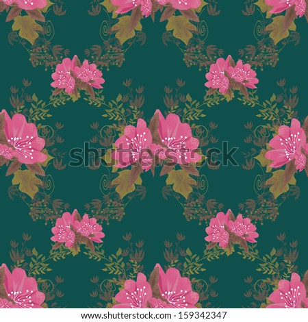 Seamless floral pattern on turquoise background