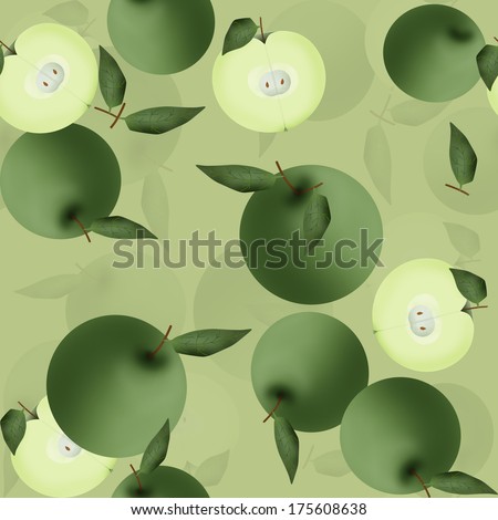 Seamless pattern of green apples background