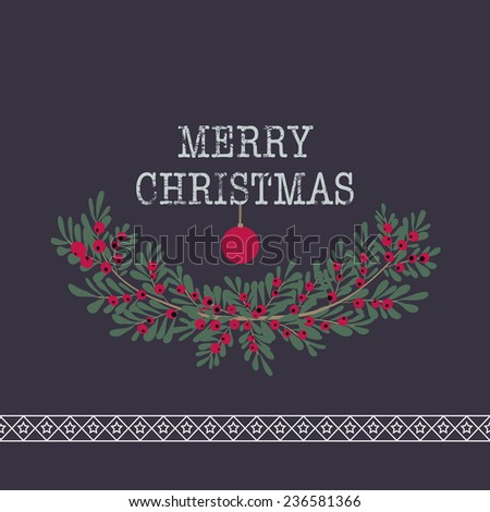Merry christmas and happy new year greeting card wreath purple background