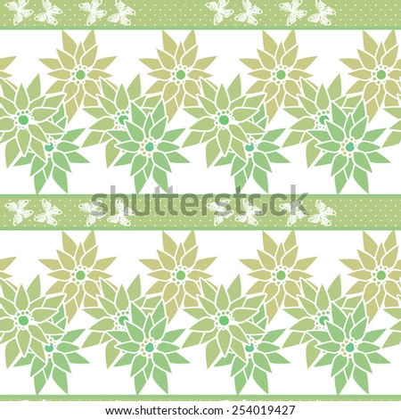 Seamless floral pattern with cute cartoon flowers and butterfly print background
