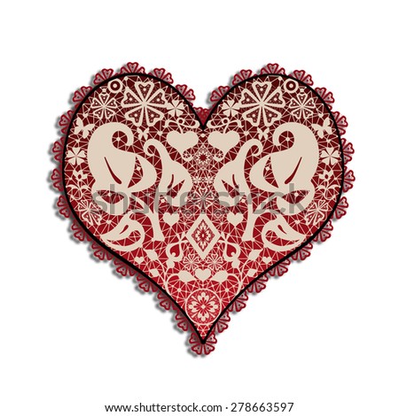 Lace heart valentines greeitng card on white background