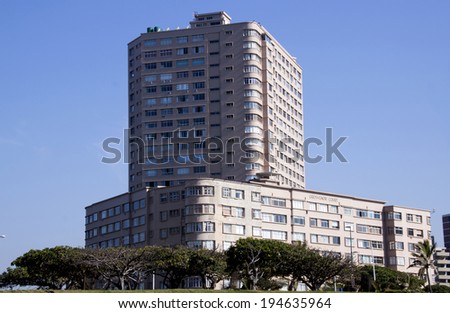 DURBAN, SOUTH AFRICA - MAY 24, 2014: Grosvenor Court residential complex on Golden Mile Beachfront in Durban South Africa
