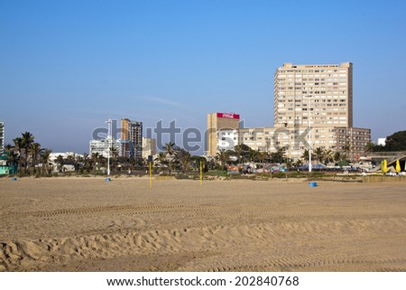 DURBAN, SOUTH AFRICA - JULY 2, 2014: Deserted Early morning beach on Golden Mile beach front in Durban, South Africa