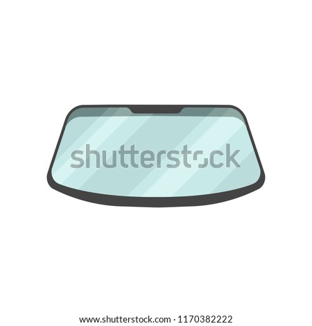 Windshield of passenger automobile. Part of car. Flat vector for advertising banner, poster or flyer of auto garage