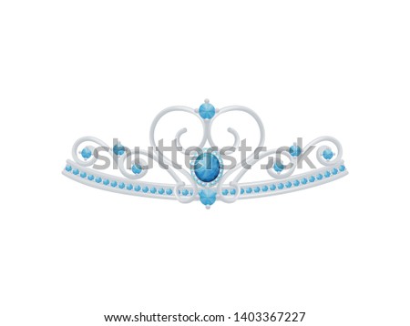 Silver diadem in the shape of a heart with small diamonds. Vector illustration.