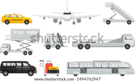 Set of transport for airport service. Vector illustration on a white background.