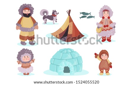 Set Of Illustrations With Inuit Culture Elements Isolated On White Background