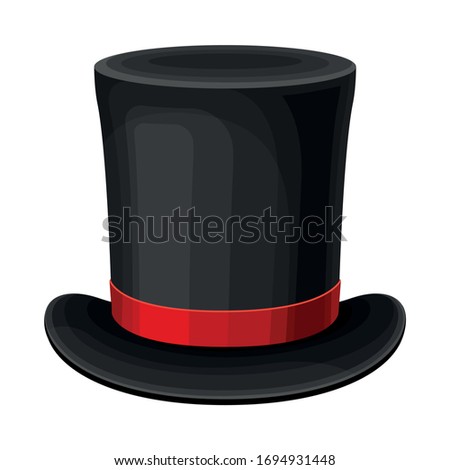 Black Top Hat with Red Ribbon and Wide Brim Vector Illustration