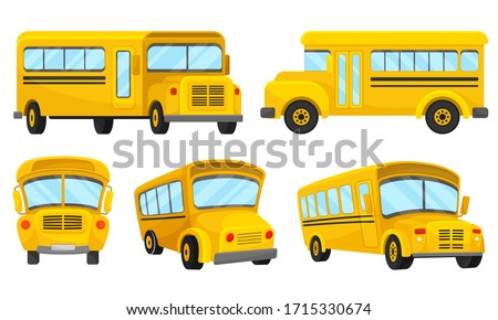 Yellow School Bus Viewed from Different Angles Vector Set