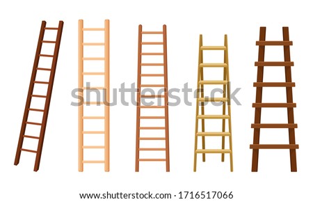 Wooden Stairs or Step Ladders for Domestic and Construction Needs Vector Set