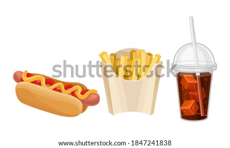 Fast Food with Hot Dog and French Fries Vector Set