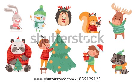 Similar – Image, Stock Photo Boy decorating Christmas tree in evening