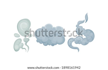 Grey Plumes or Swirls of Smoke or Fog Vector Set
