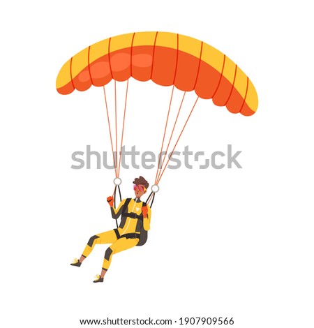 Man Flying Paraglider Descenting Using Parachute Vector Illustration