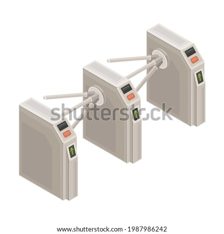 Baffle Gate or Turnstile as Passing Gate for One-way Traffic in Metro or Subway as Rapid Transit Urban System Isometric Vector Illustration