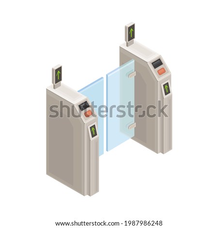Baffle Gate or Turnstile as Passing Gate for One-way Traffic in Metro or Subway as Rapid Transit Urban System Isometric Vector Illustration