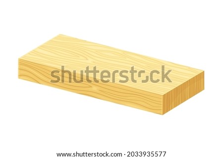 Rectangular Wooden Plank or Board as Sawed Timber Vector Illustration