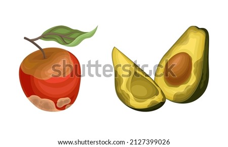 Decomposed Stinky Rotten Fruit with Avocado and Apple Having Bad Spots Vector Set Stock foto © 