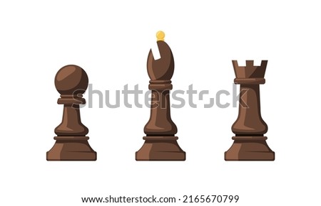 Black king, pawn, rook chess pieces set. Intellectual strategic board game vector illustration