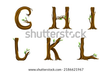 Forest woody alphabet. G,H,I,J,K,L letters made of bent tree branches vector illustration Stock foto © 