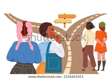 People Character Making Their Own Choice Choosing Right Split Road Vector Illustration