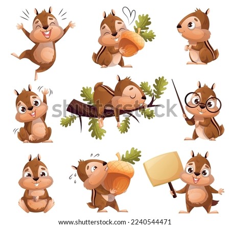 Funny Chipmunk Character with Cute Snout Engaged in Different Activity Vector Set