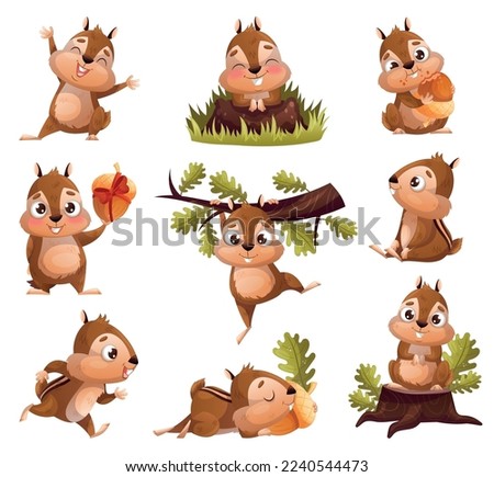 Funny Chipmunk Character with Cute Snout Engaged in Different Activity Vector Set