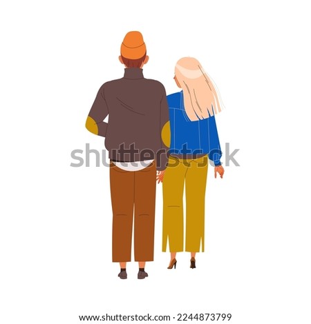 Back View of Man and Woman Character in Jacket and Pants Standing Vector Illustration