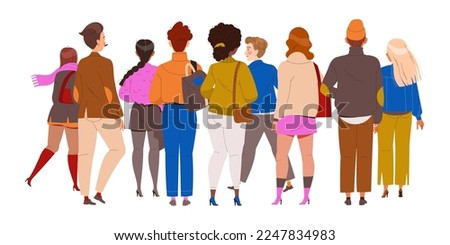 People Characters Standing in Row Back View Vector Illustration