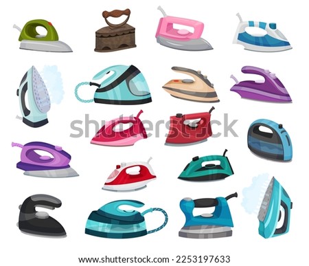 Irons as Electric Household Appliance for Steaming Clothes Big Vector Set