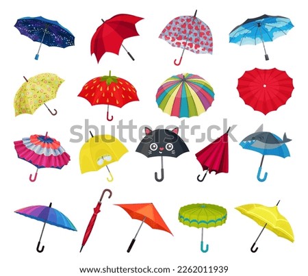 Bright Umbrella Open and Close as Accessory for Rainy Weather Big Vector Set