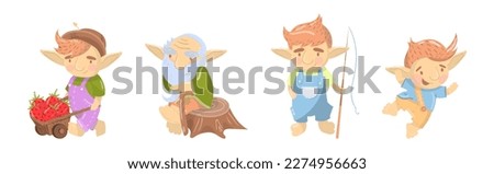 Cute Man Troll with Pointed Ears Engaged in Different Activity Vector Set