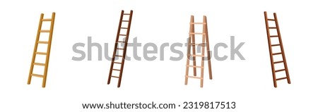 Wooden Step Ladder for Domestic and Construction Need Vector Set