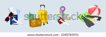 Travel and Summer Holiday Objects Vector Composition Set