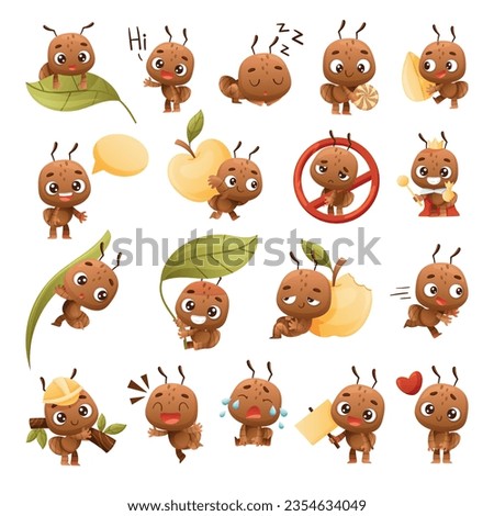 Cute Little Ant Baby Doing Various Activity Big Vector Set