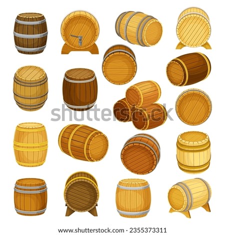 Wooden Barrel or Cask for Brewing Alcohol Big Vector Set