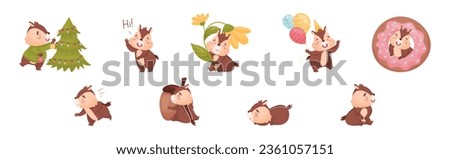 Cartoon Chipmunk with Striped Back Vector Set