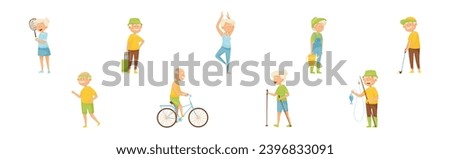 Active Elderly People Characters Enjoy Thei Hobby and Lifestyle Vector Set