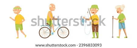 Active Elderly People Characters Enjoy Thei Hobby and Lifestyle Vector Set