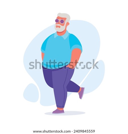 Body Positive Happy Bearded Man Character with Cheerful Smile Vector Illustration