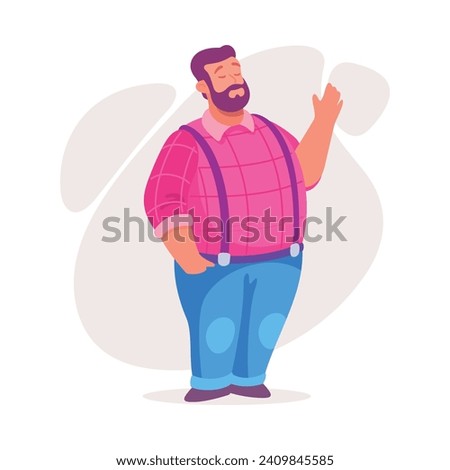 Body Positive Happy Man Character with Cheerful Smile Waving Hand Vector Illustration