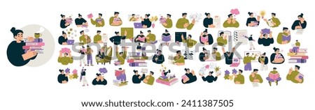 Education with People Character Learning and Study with Book Vector Set