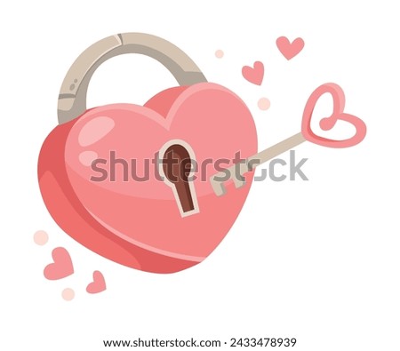 Heart Lock and Key as Gift for Valentine Holiday Vector Illustration