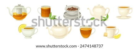 Tea Brewing with Teapot and Cup Vector Set