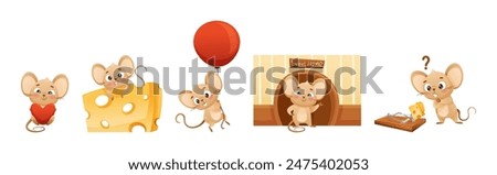 Cute Mouse Character Engaged in Different Activity Vector Set