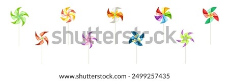 Similar – Image, Stock Photo Moving colored pinwheel on yellow background. Place to copy.