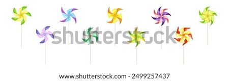Similar – Image, Stock Photo Moving colored pinwheel on yellow background. Place to copy.