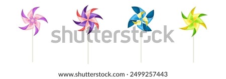 Similar – Image, Stock Photo Moving colored pinwheel on yellow background. Place to copy.
