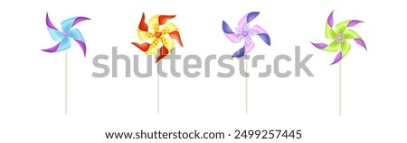 Similar – Image, Stock Photo Moving colored pinwheel on yellow background. Place to copy.